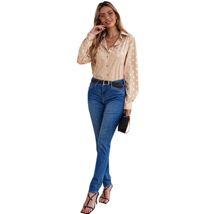 Eveloria Damenbluse Metallic-Druck Schimmernd