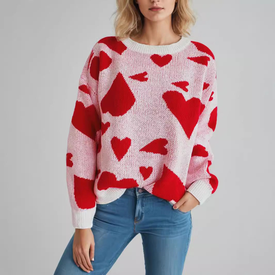 Damen Pullover Herzmotive Eveloria