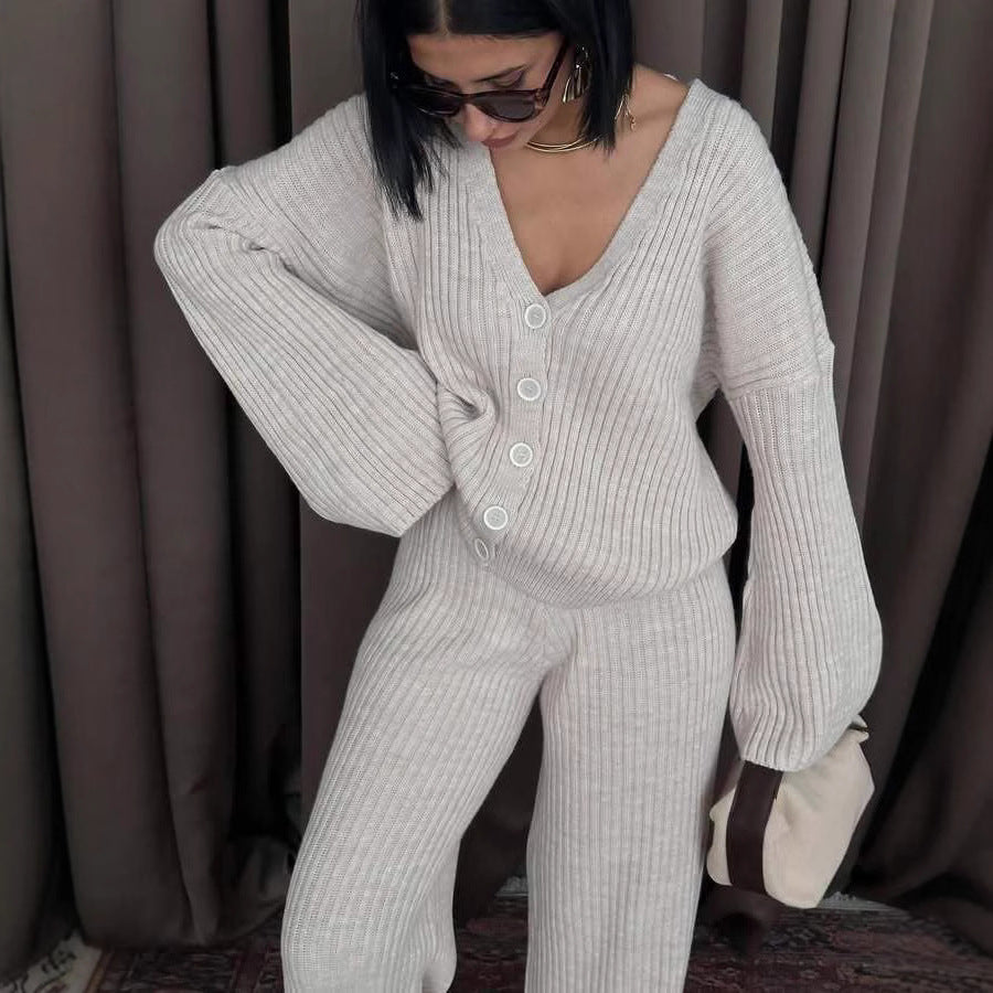 Damen Strickanzug Lässig Weites Oberteil Bequeme Hose Eveloria - Eveloria