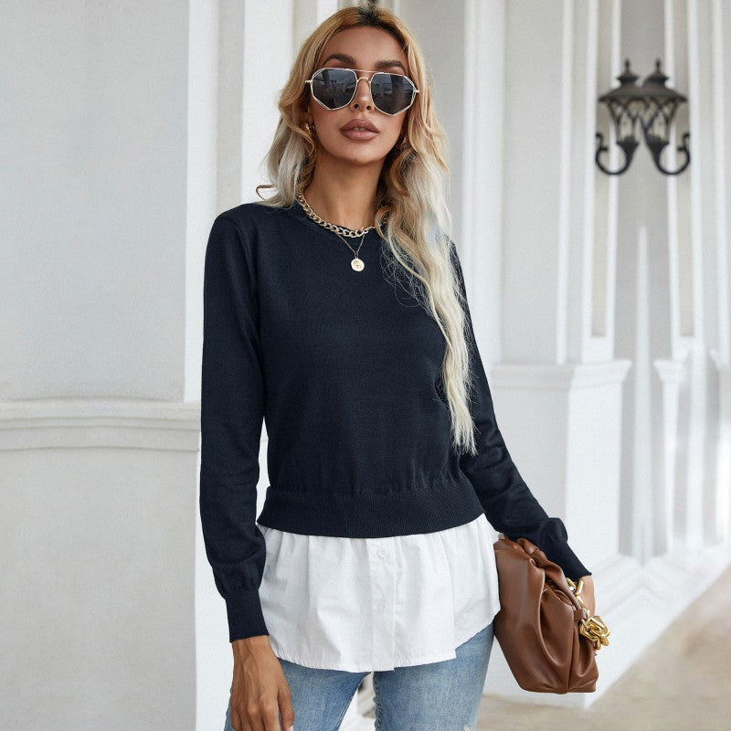 Damen Strickpullover mit Bluse Lässig Eveloria