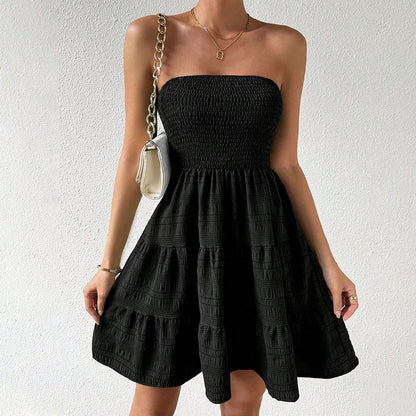 Damen Wickelkleid Schulterfrei Volant