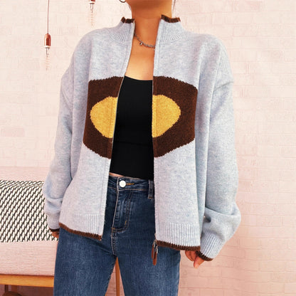 Damen Strickpullover Reißverschluss Kuscheliger Look