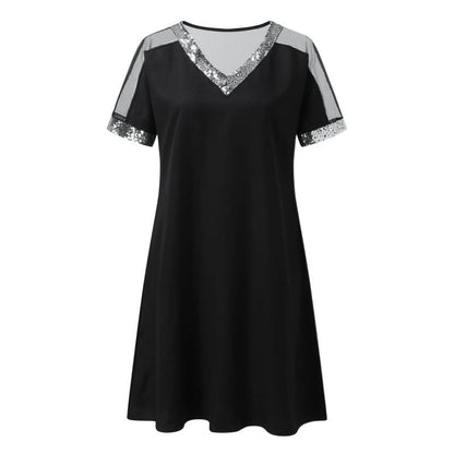 Damen Kleid mit transparenten Ärmeln Glitzerdetails Eveloria