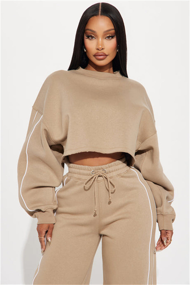 Damen Sportlicher Jogginganzug Set mit Taschen Weites Sweatshirt und