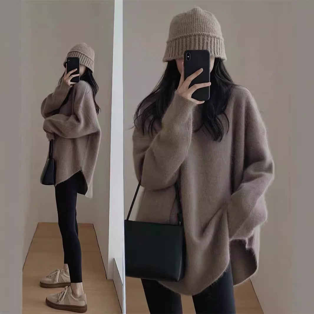 Damen Oversized Pullover Weiches Strickmaterial Lässig Beige