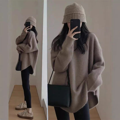 Damen Oversized Pullover Weiches Strickmaterial Lässig Beige