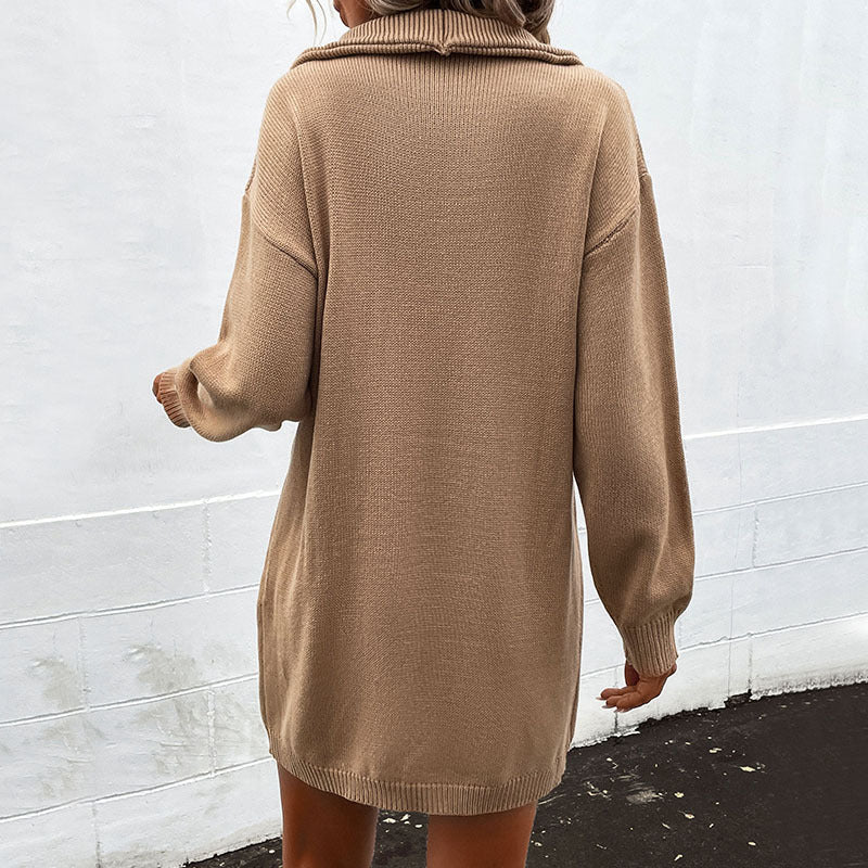 Damen Strickkleid Hochgeschlossen Lässig Eveloria