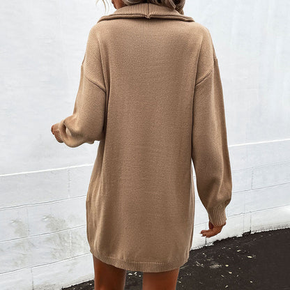 Damen Strickkleid Hochgeschlossen Lässig Eveloria