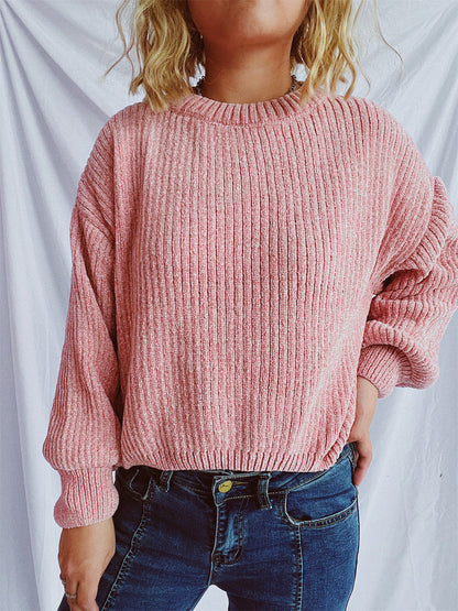 Damen Grobstrickpullover Weite Ärmel Strukturiert Beige