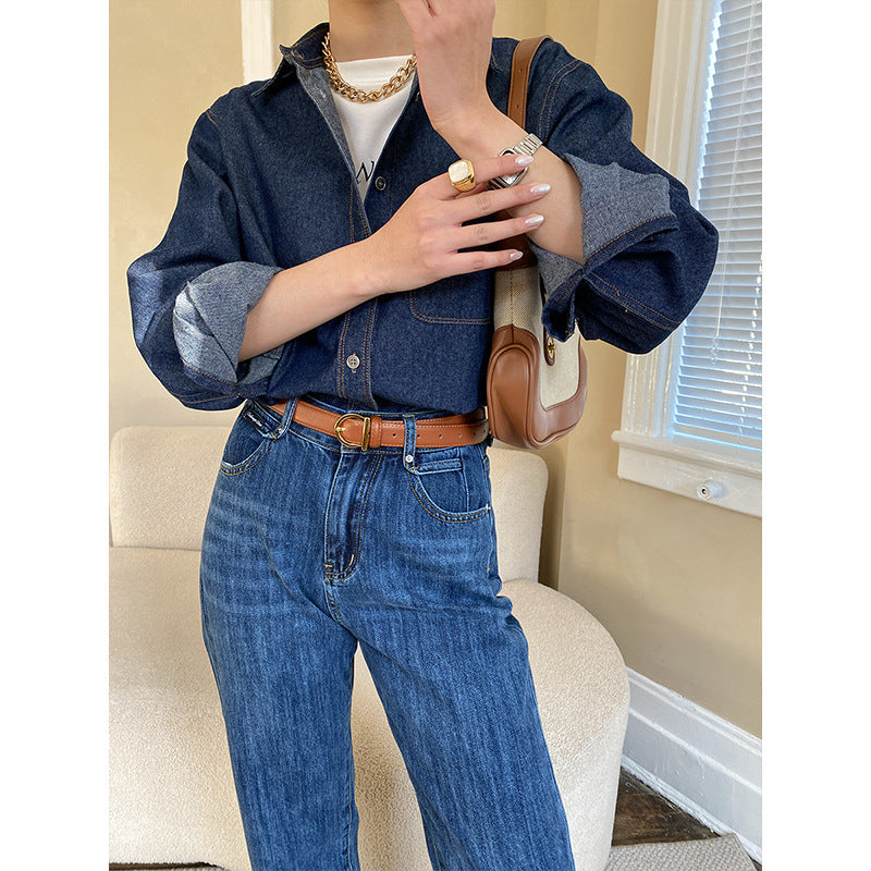 Damen Denim-Überjacke Lässig Blau Eveloria
