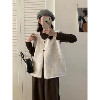 Damen Strickweste Lässiger Schnitt Mit Knöpfen Beige