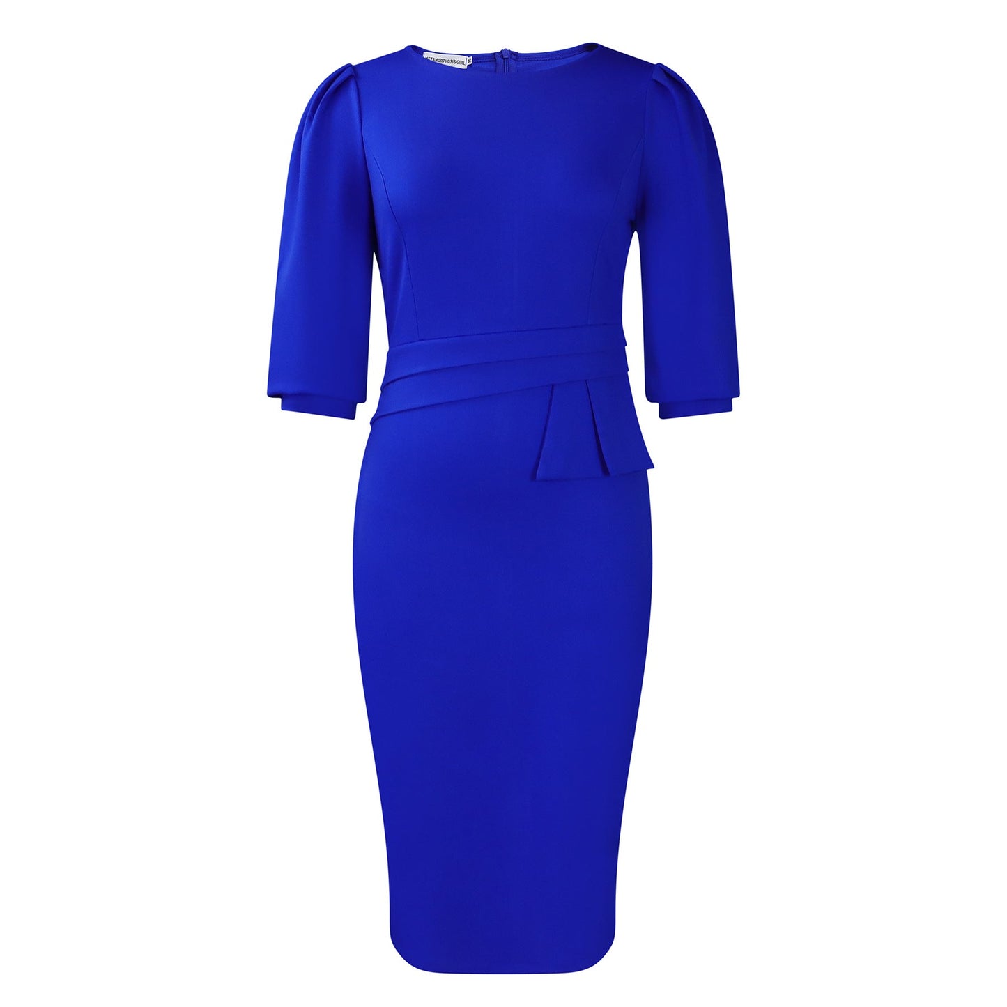 Damen Etuikleid Voluminöse Puffärmel Elegante Drapierung