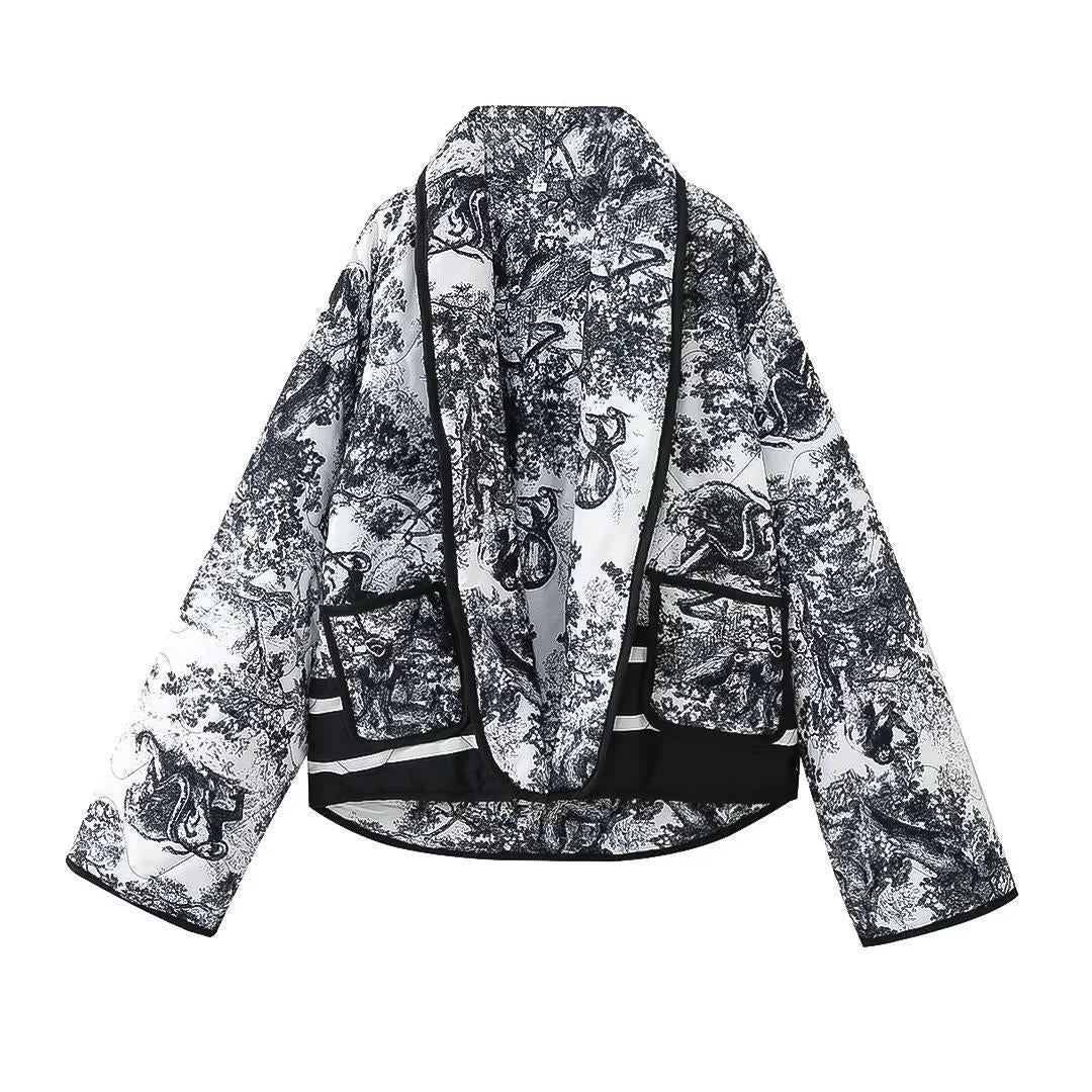 Damen Steppjacke Elegant Revers Taschen Eveloria