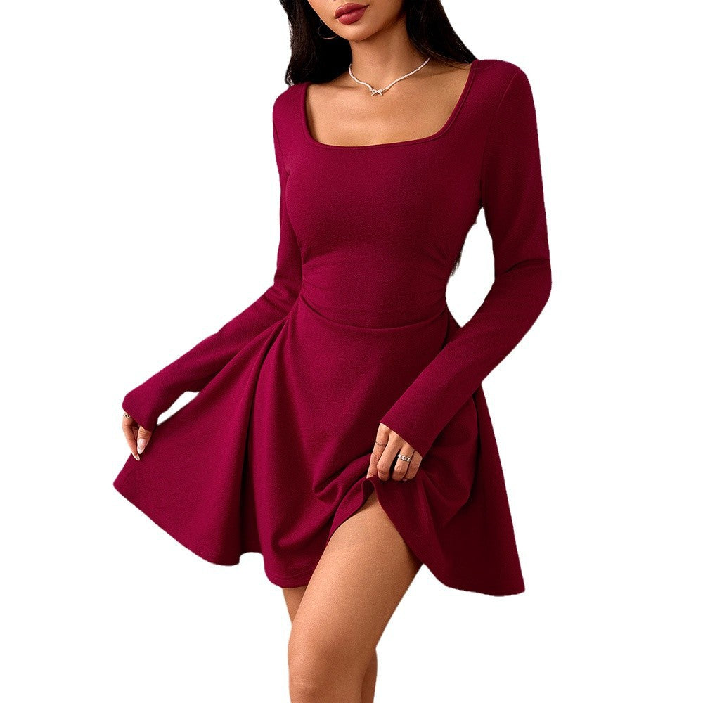 Damen Mini-Kleid Quadratischer Ausschnitt Schwingender Rock Eveloria