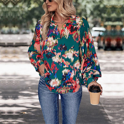 Damen Bluse Florales Muster Lässiger Schnitt Eveloria