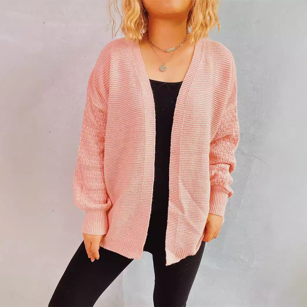 Damen Strickjacke Häkelmuster Offen Vorne Eveloria