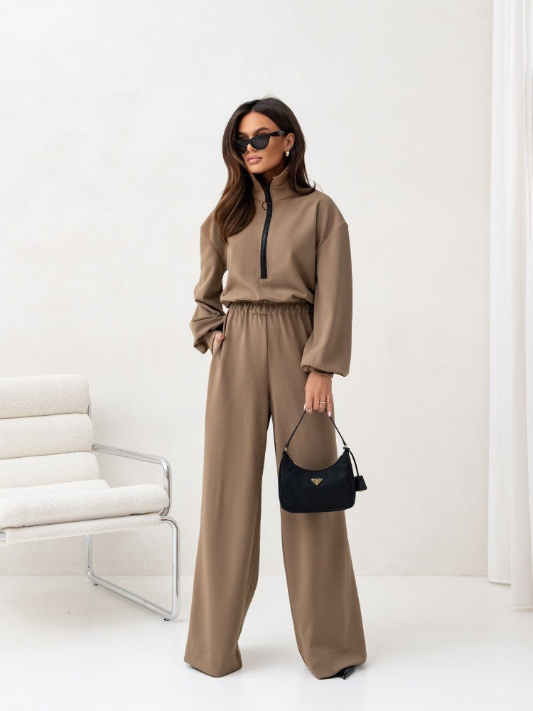 Damen Jumpsuit Sportlich Hochkragen Reißverschluss Eveloria