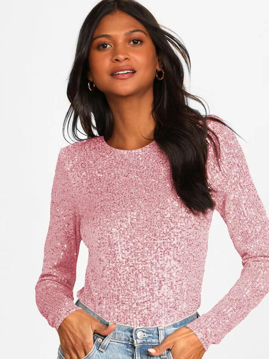 Damen Glitzerbodysuit Langer Ärmel Schimmerstoff Eveloria