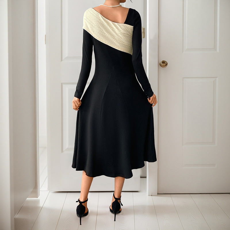 Damen Midikleid Strickoptik Asymmetrischer Kragen