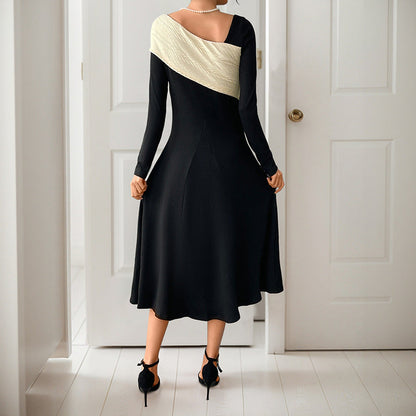Damen Midikleid Strickoptik Asymmetrischer Kragen