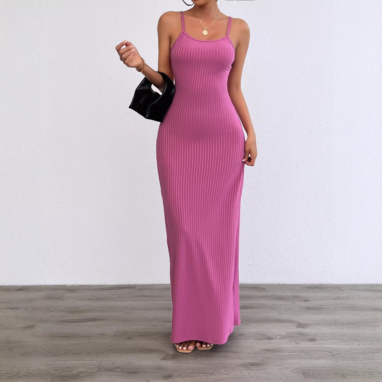 Damen Maxikleid Figurbetont Rippstruktur Eveloria