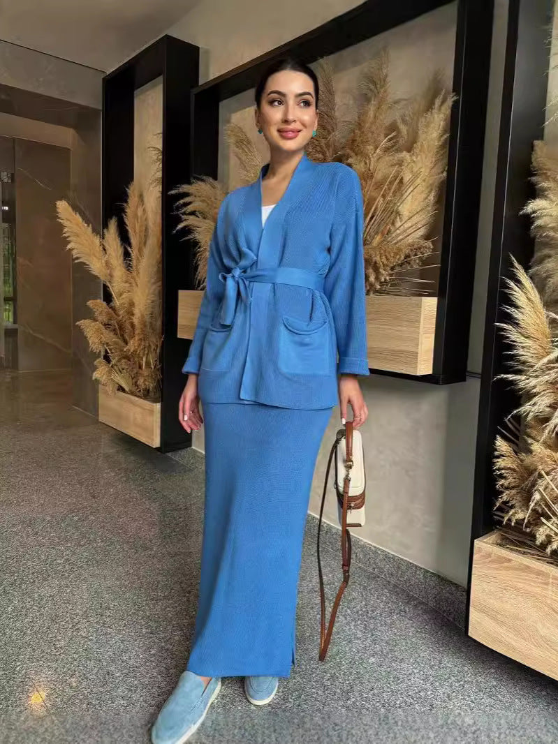Damen Bleistiftkleid mit Blazerjacke und Taschen Eveloria