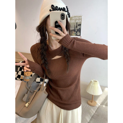 Damen Langarmshirt Offene Schulter Rippstrickmuster Eveloria