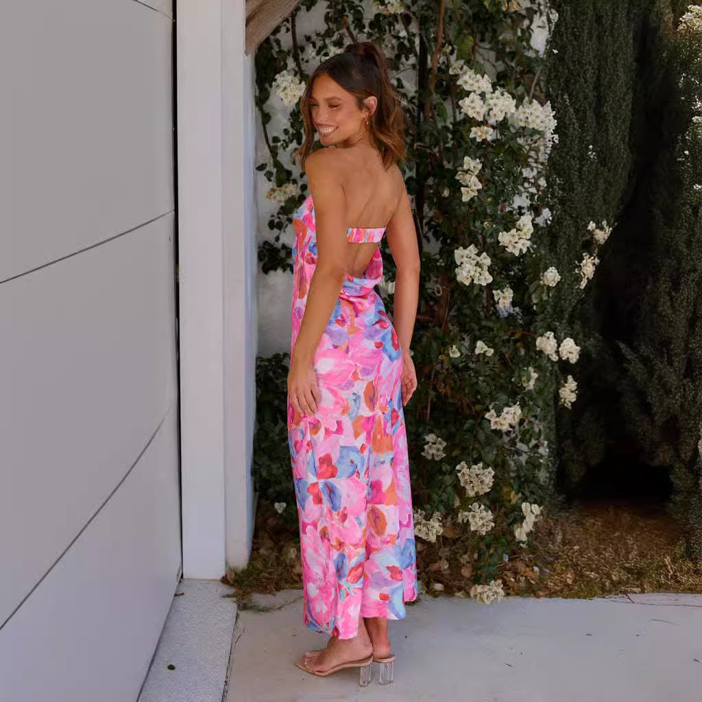 Damen Maxi-Kleid Schulterfrei Floraler Druck