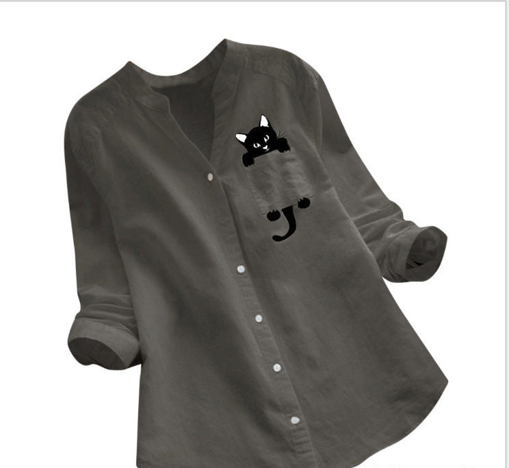 Damen Bluse mit Katzenmotiv Lustig Grün Eveloria