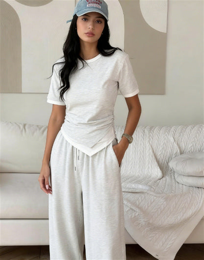 Damen Set Kurzarmshirt und weite Hosen Eveloria