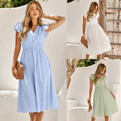 Damen Midi-Kleid Faltendetails Puffärmel Eveloria - Eveloria