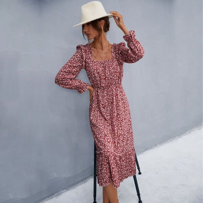 Damen Maxikleid mit Rüschendetails und floralem Muster