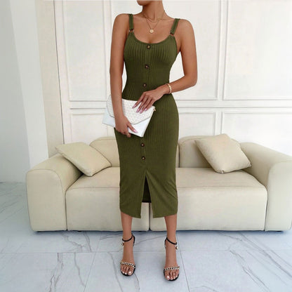 Damen Midi-Kleid Knopfdetails Figurbetonter Schnitt