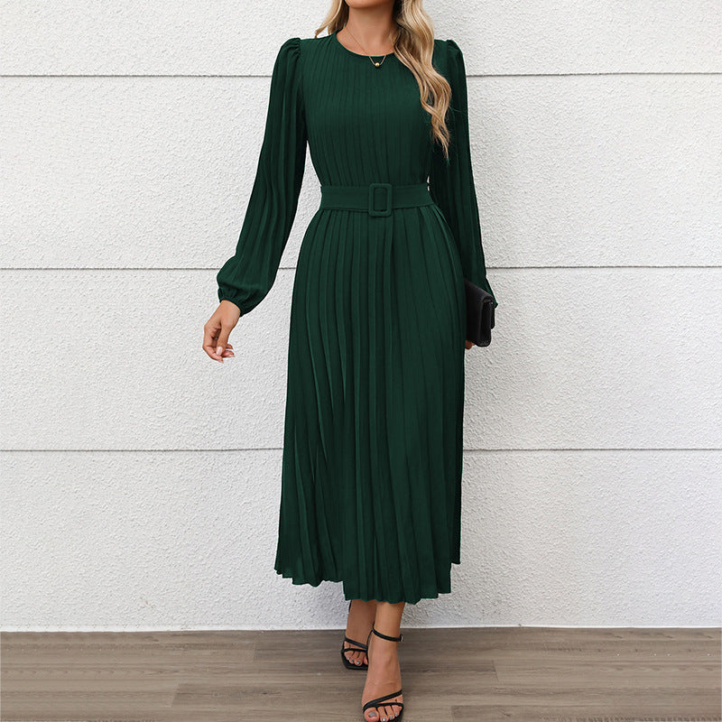 Damen Maxikleid mit Taillengürtel Faltenrock Eveloria