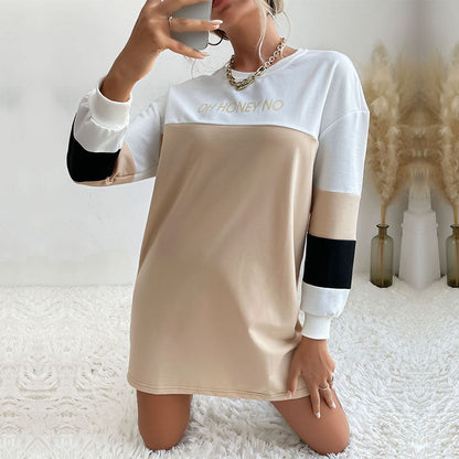 Damen Sweatkleid mit Blockstreifen Rundhalsausschnitt
