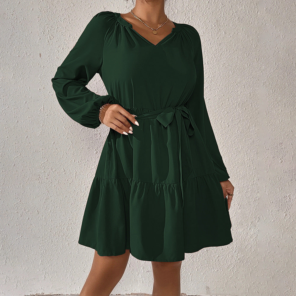 Damen Wickelkleid Rüschendetails Taillengürtel Eveloria