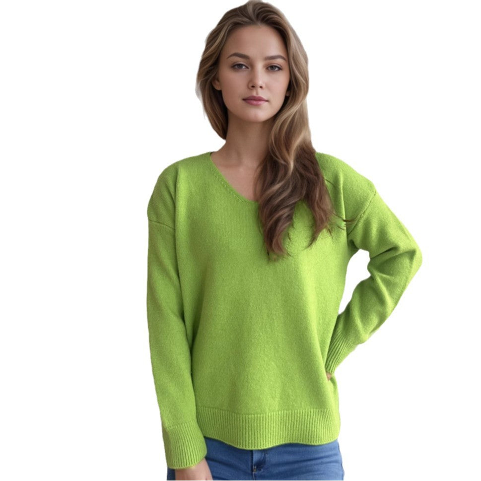 Damen Pullover V-Ausschnitt Weiches Strickmaterial Beige