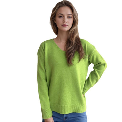 Damen Pullover V-Ausschnitt Weiches Strickmaterial Beige