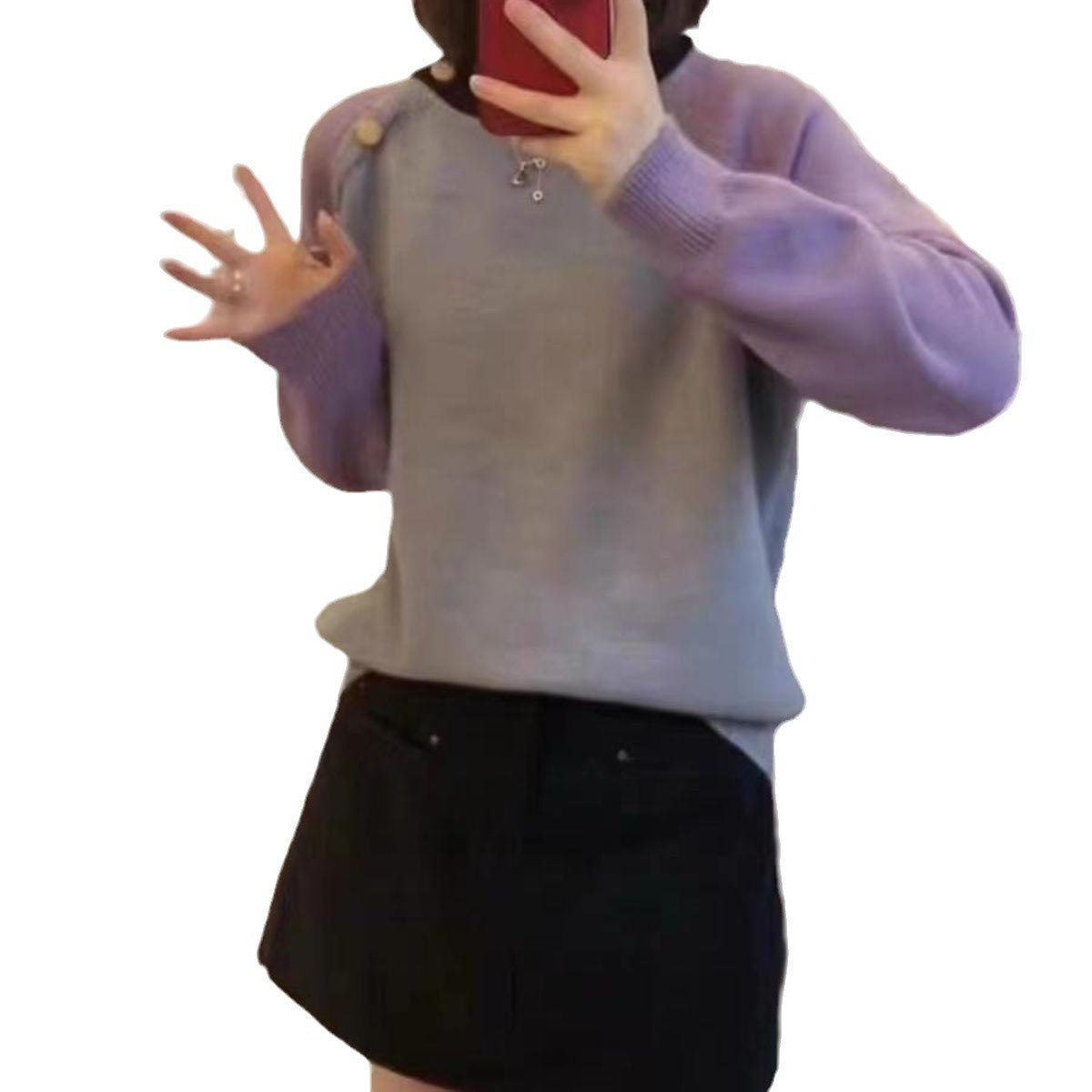 Damen Strickpullover Große Knöpfe Kuschelig Grau Eveloria