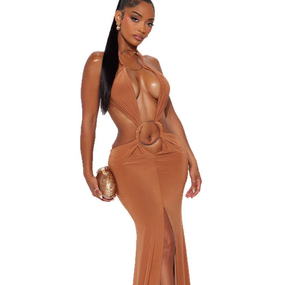 Damen Maxikleid V-Ausschnitt Raffung Elegant Eveloria