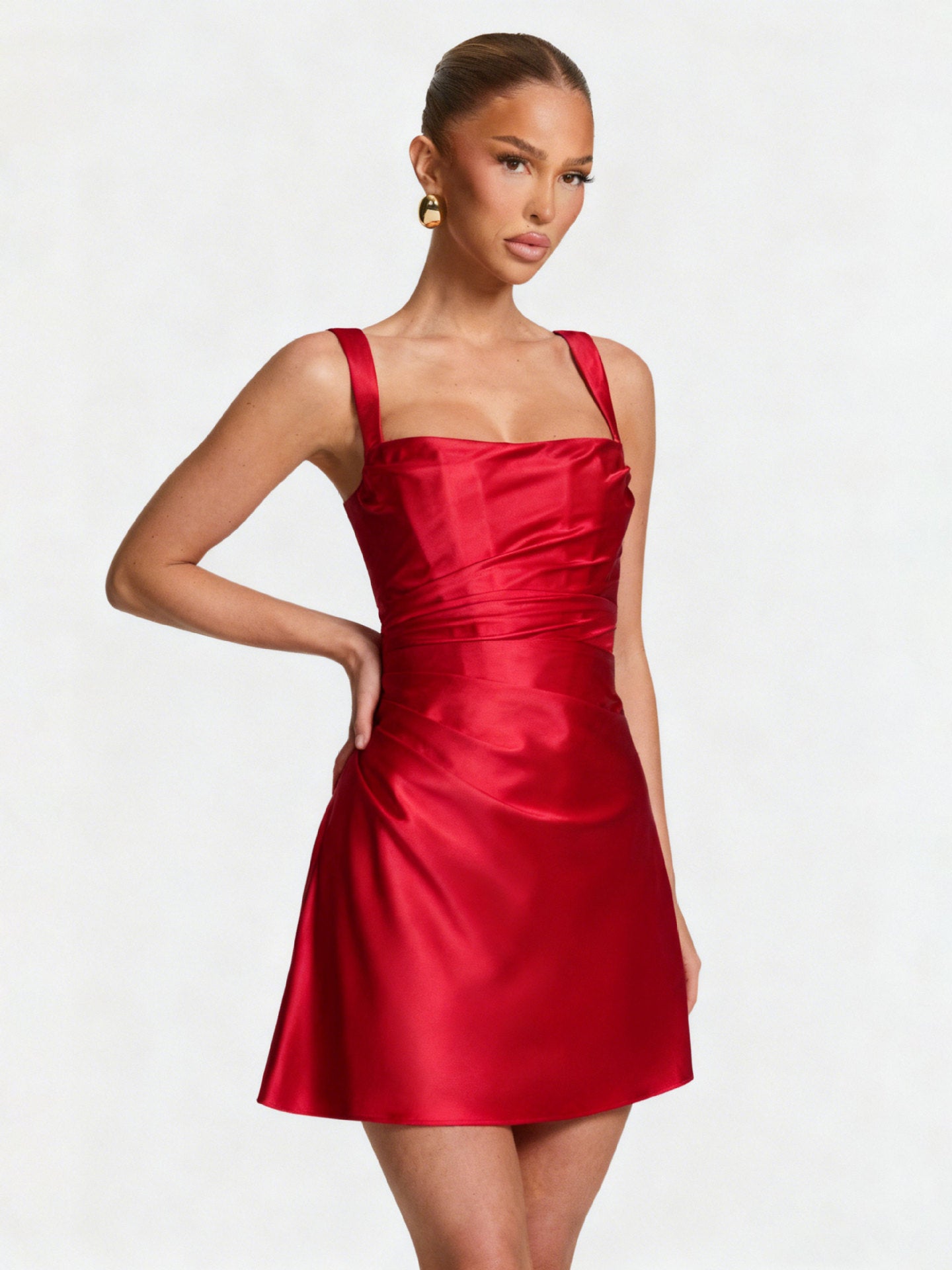 Damen Cocktailkleid Satin Quadrat-Ausschnitt Eveloria