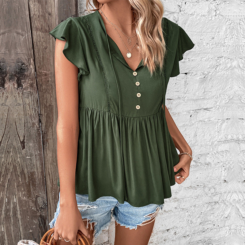Damen Bluse Rüschendetails Knopfverschluss Eveloria