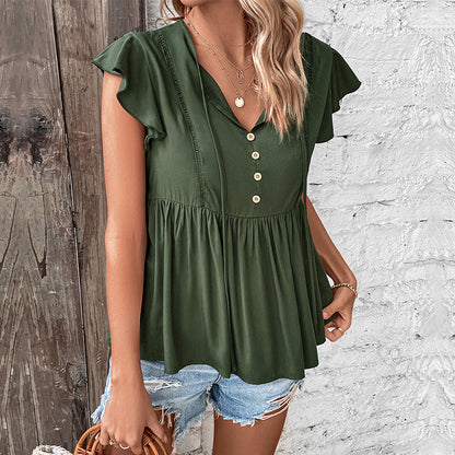Damen Bluse Rüschendetails Knopfverschluss Eveloria