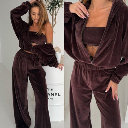 Damen Fleece-Loungewear-Set Weites Oberteil Bequeme Hosen