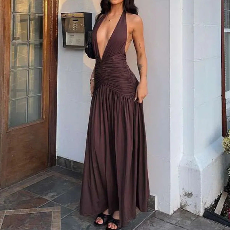 Damen Maxikleid V-Ausschnitt Drapiert Eveloria