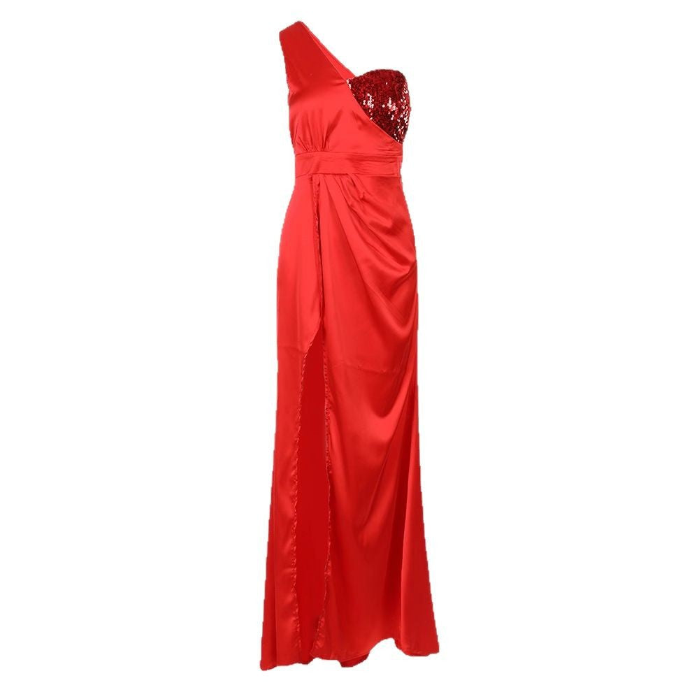 Damen Abendkleid Asymmetrisch Pailletten