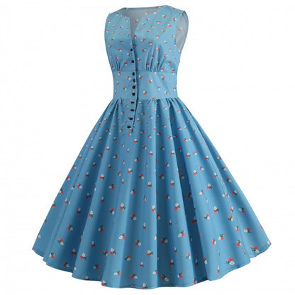 Damen A-Linien Kleid Floralmuster Knöpfe Eveloria
