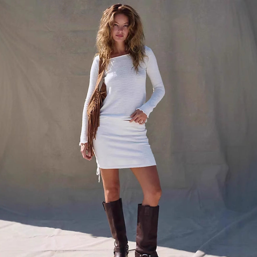 Damen Strickoberteil Minirock Kordelzug Eveloria