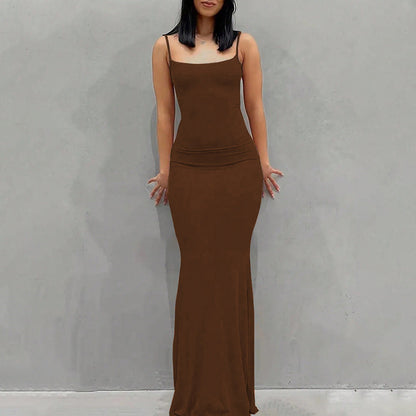 Damen Maxikleid Schmalträger Fließender Schnitt Eveloria