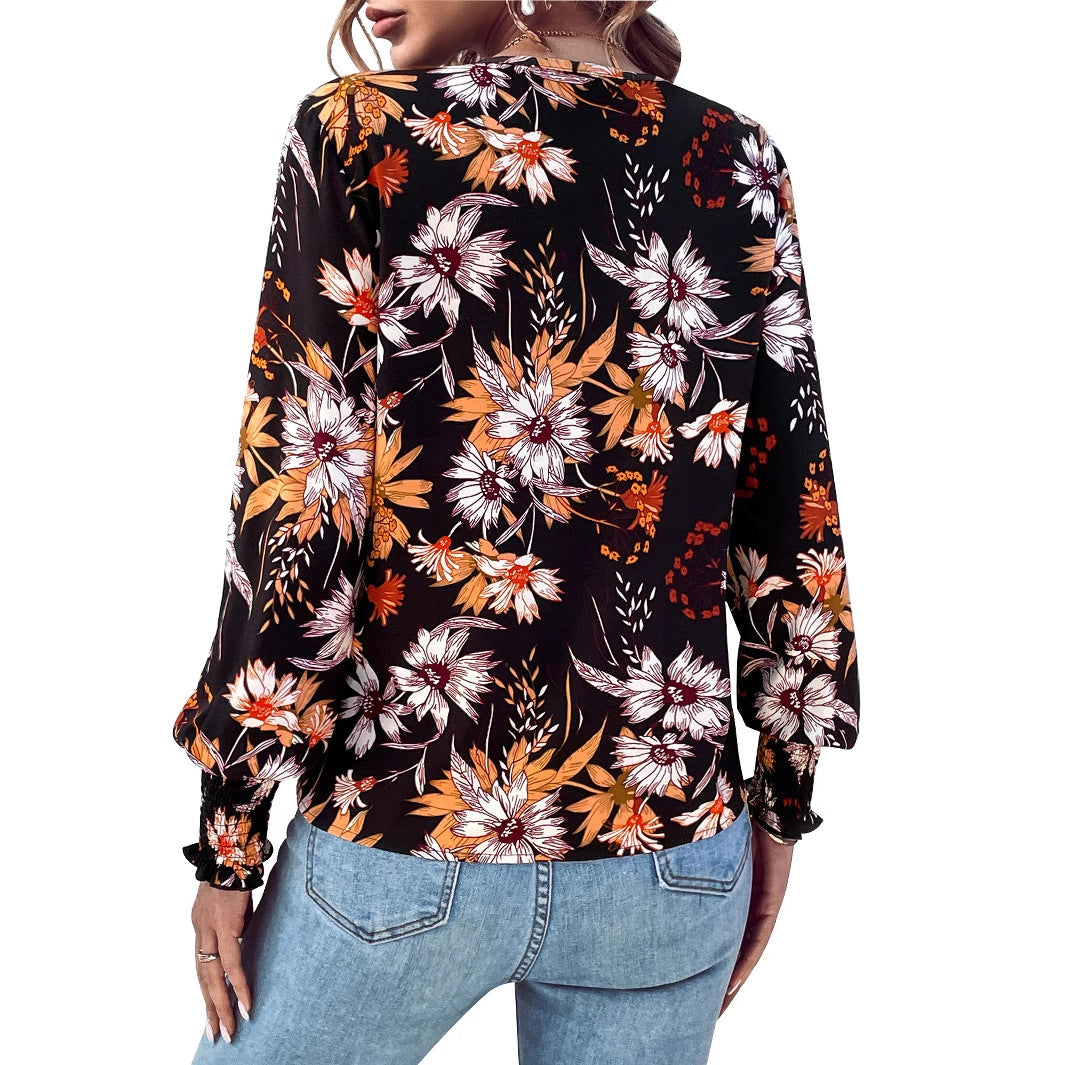 Damen Bluse Floralmuster Elastisch